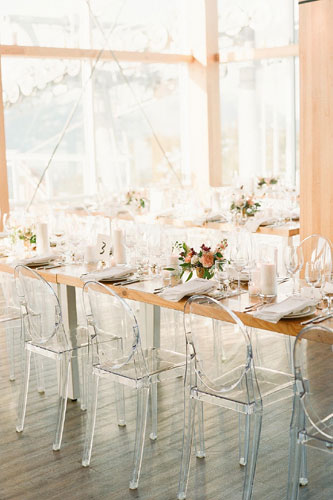 Photo by Gucio Photography: Armless Clear Mirage Chairs Photo by Gucio Photography: Armless Clear Mirage Chairs